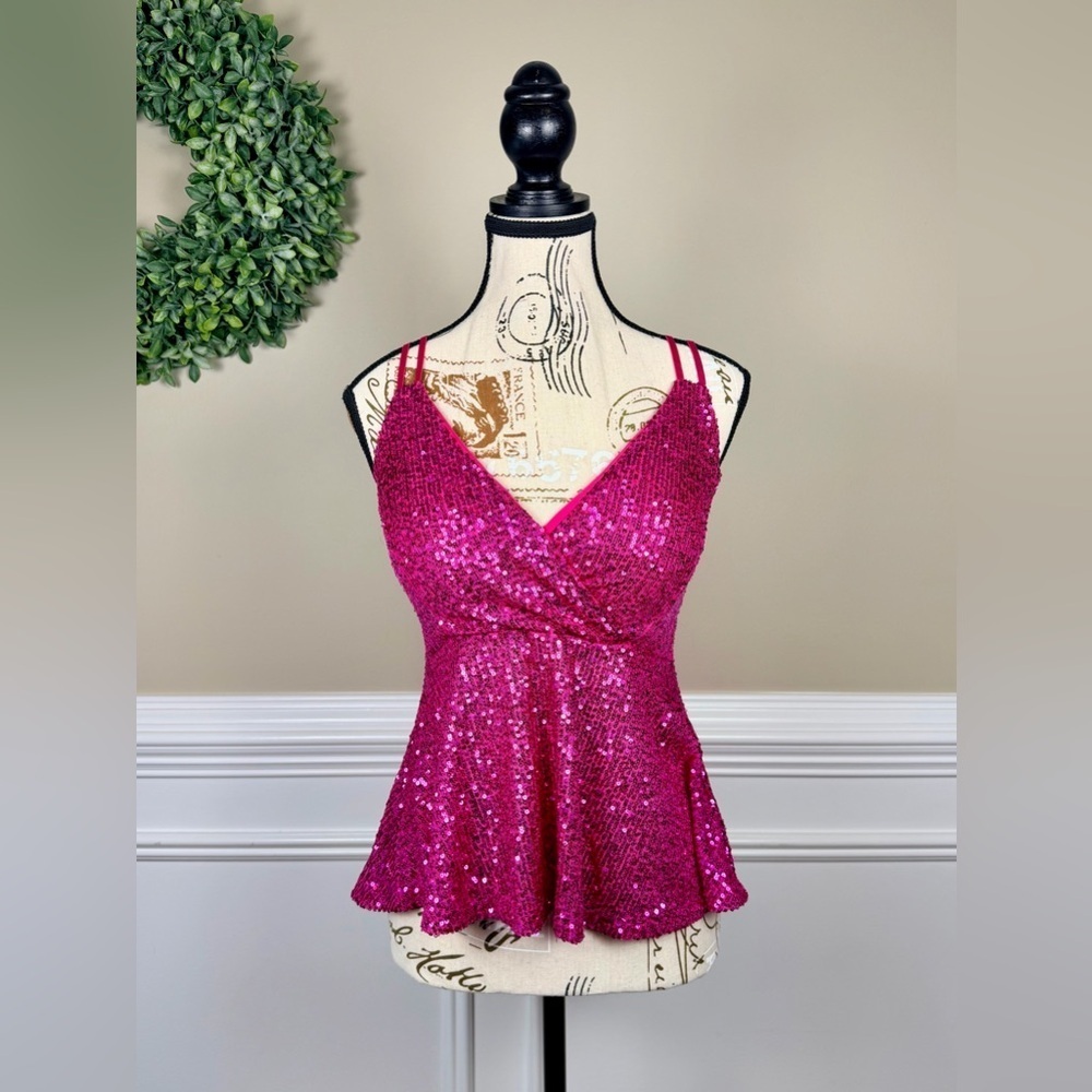 Chocolate u.s.a Sequin Tank Top in Hot Pink Size Small NWT